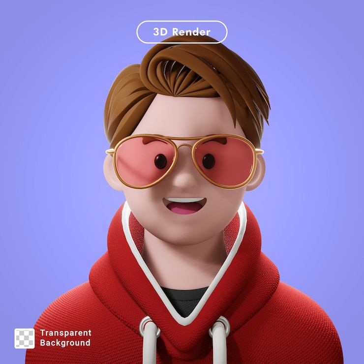 PSD avatar de dibujos animados de procesamiento 3d aislado