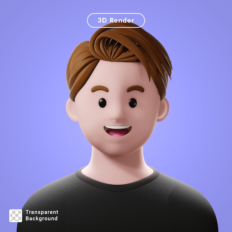 PSD avatar de dibujos animados de procesamiento 3d aislado