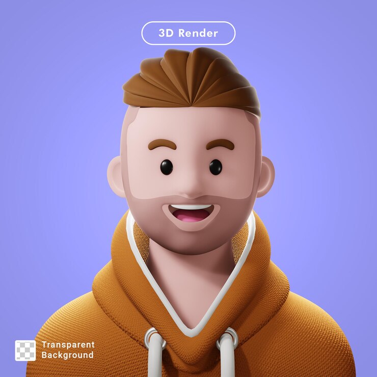PSD avatar de dibujos animados de procesamiento 3d aislado