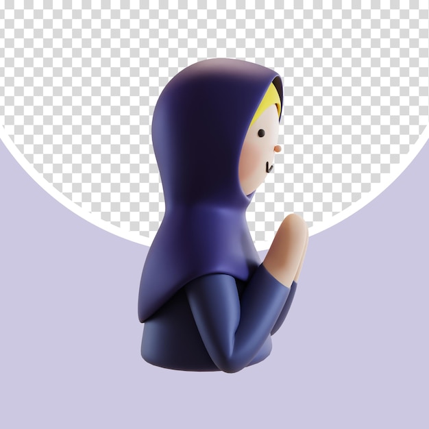 Avatar estilizado en 3D Ilustración de una chica musulmana con Hijab haciendo Salam