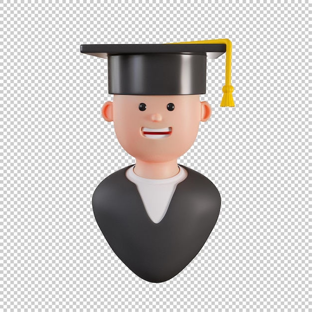 PSD avatar de estudiante graduado con icono 3d de mortarboard