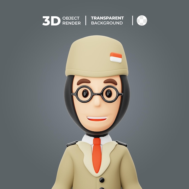 Avatar femenino de héroe indonesio modelo 3d