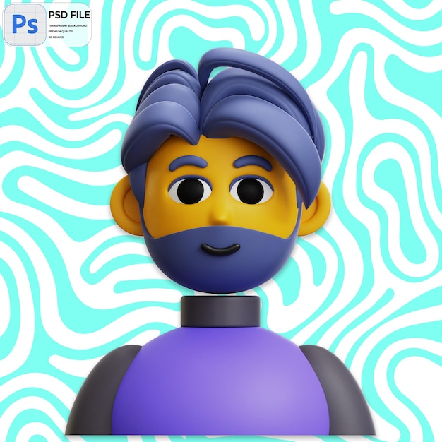 PSD avatar humain 3d avec barbe render icon isolé illustration png modèle psd