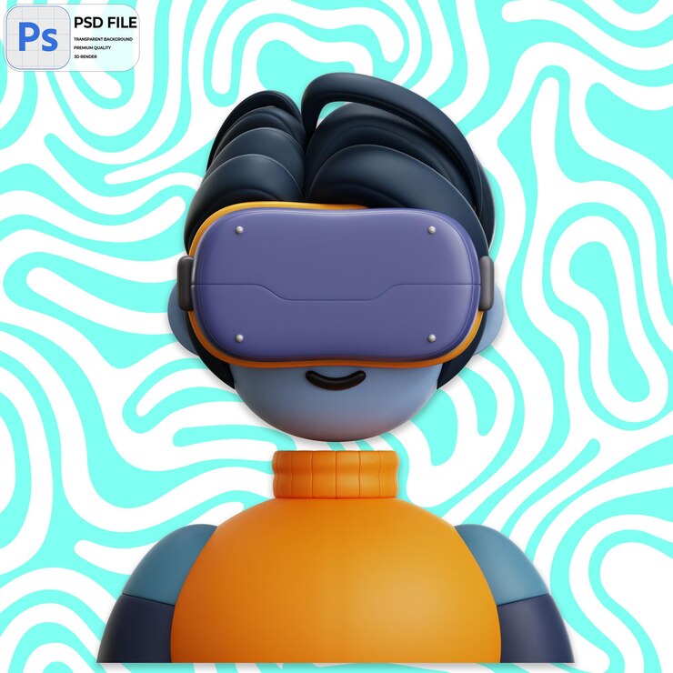 PSD avatar humano en 3d con gafas de realidad virtual render icon aislado ilustración png plantilla psd