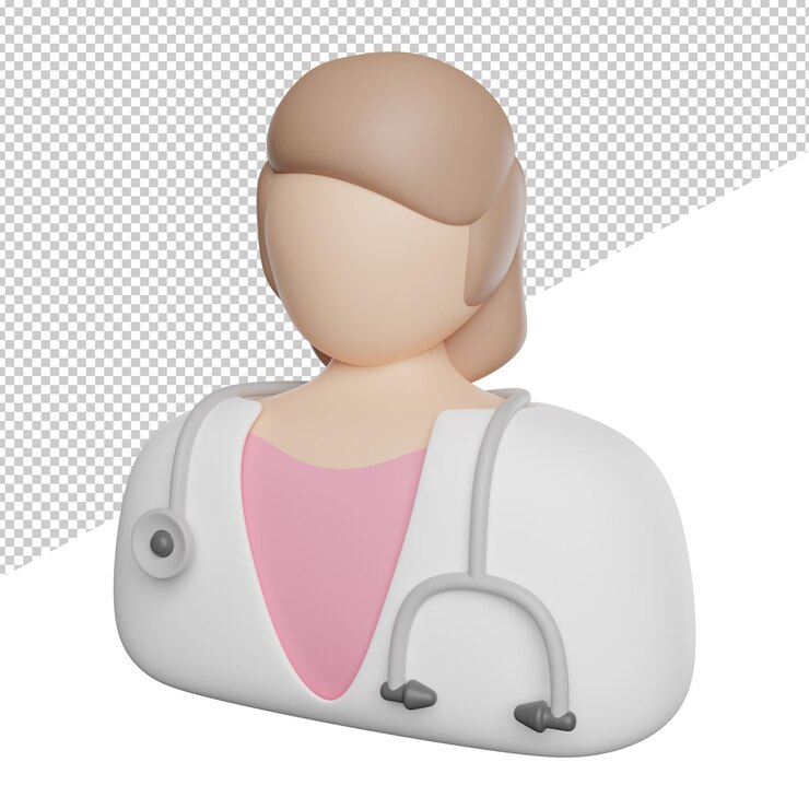 PSD avatar de ilustración de icono de renderizado 3d de vista lateral de doctora especialista sobre fondo transparente
