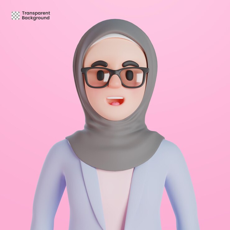 PSD avatar de mujer musulmana 3d con gafas