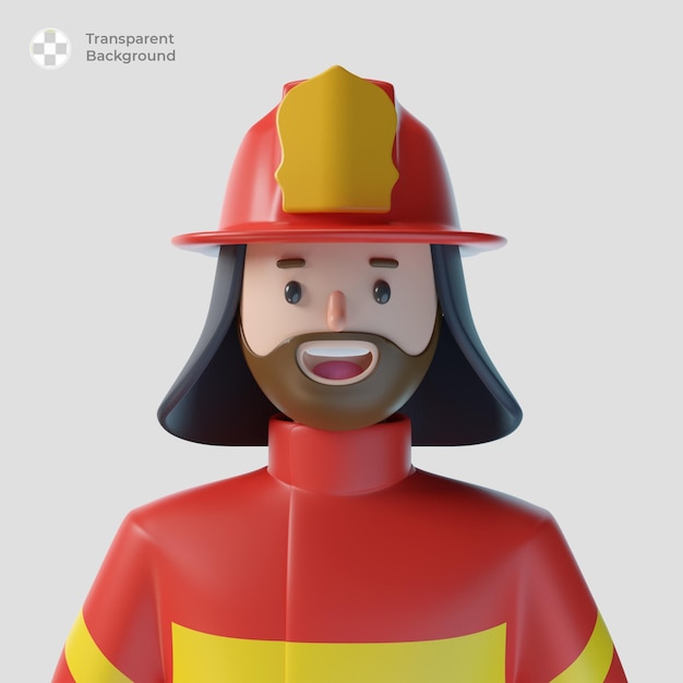 Avatar de personaje de dibujos animados de bombero 3d aislado en renderizado 3d