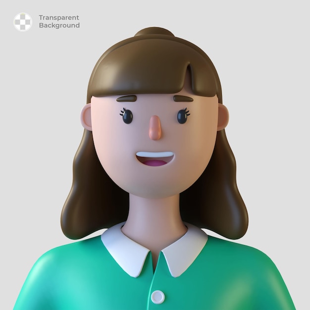 PSD avatar de personaje de dibujos animados femenino 3d aislado en renderizado 3d