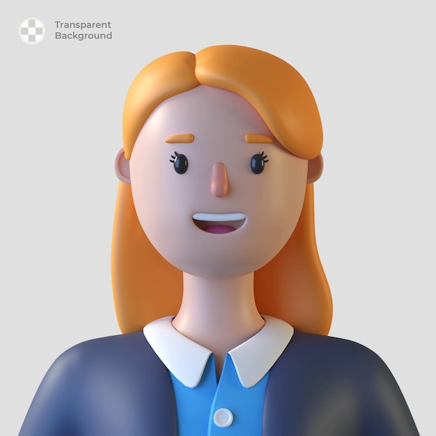 Avatar de personaje de dibujos animados femenino 3d aislado en renderizado 3d