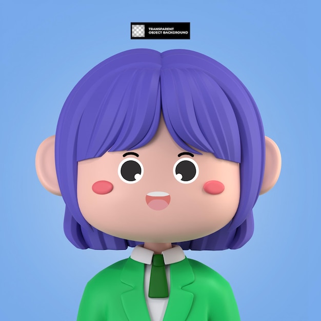 PSD avatar de personaje de dibujos animados femenino 3d aislado