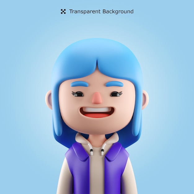 PSD avatar de personaje de dibujos animados femenino 3d psd aislado en renderizado 3d