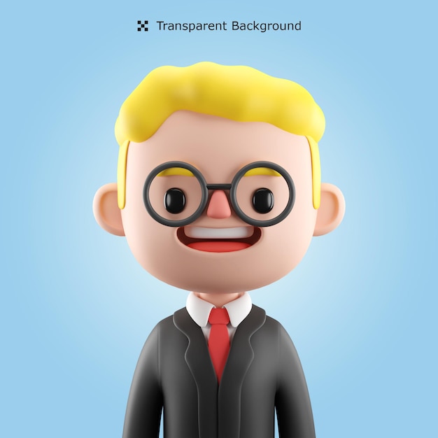 Avatar de personaje de dibujos animados de hombre de negocios 3d aislado en representación 3d