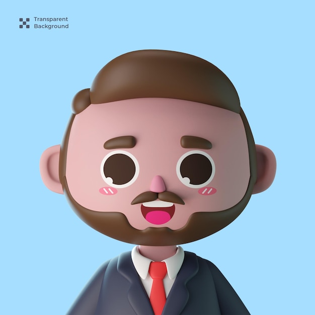 PSD avatar de personaje de dibujos animados lindo empresario 3d aislado en renderizado 3d