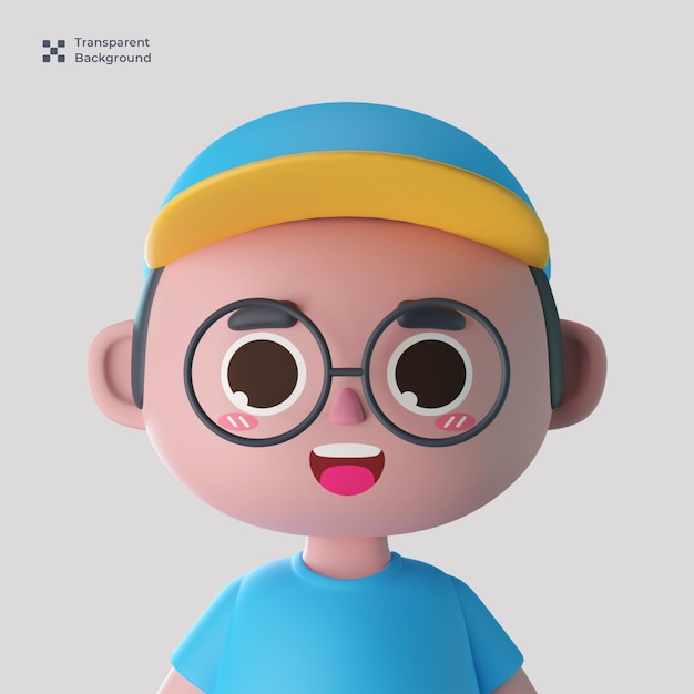 Avatar de personaje de dibujos animados lindo masculino 3d aislado en renderizado 3d