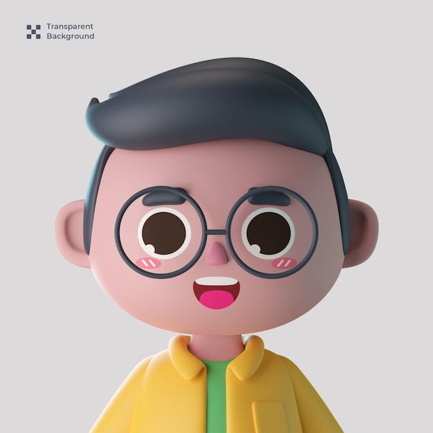 Avatar de personaje de dibujos animados lindo masculino 3d aislado en renderizado 3d