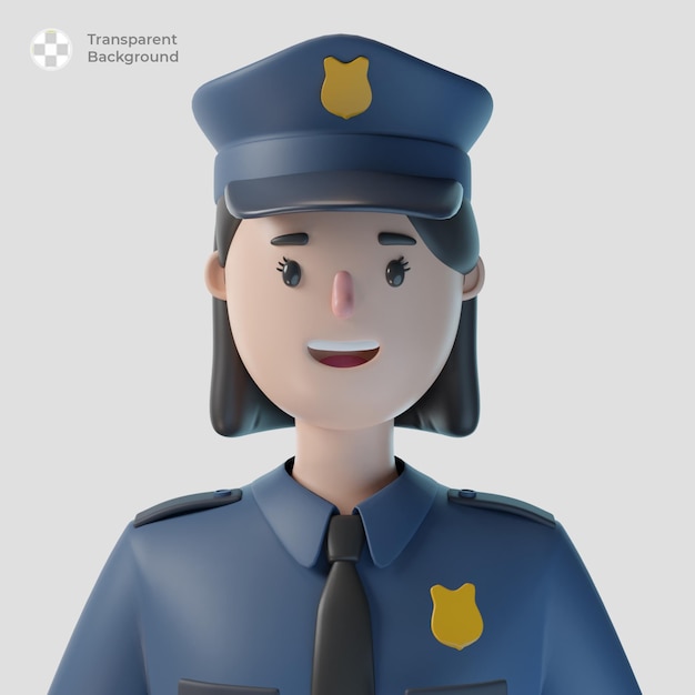 PSD avatar de personaje de dibujos animados de oficial de policía 3d aislado en renderizado 3d