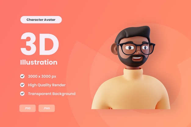 PSD avatar de personaje de ilustración 3d hombre 02