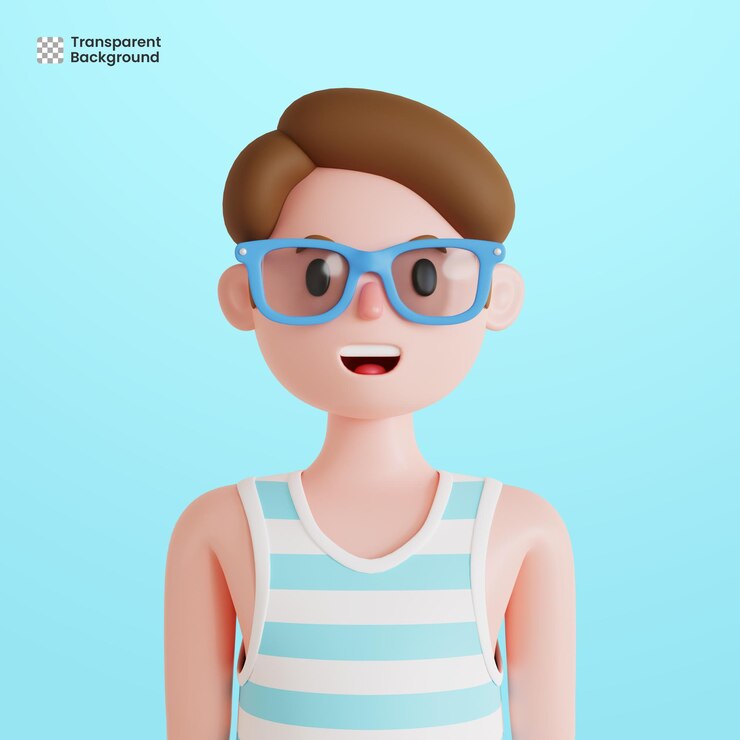 PSD avatar de personaje masculino 3d con gafas