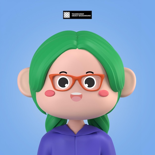 PSD avatar de personnage de dessin animé féminin 3d isolé