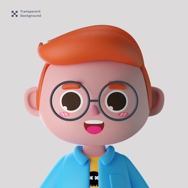 Avatar de personnage de dessin animé mignon mâle 3d isolé dans le rendu 3d