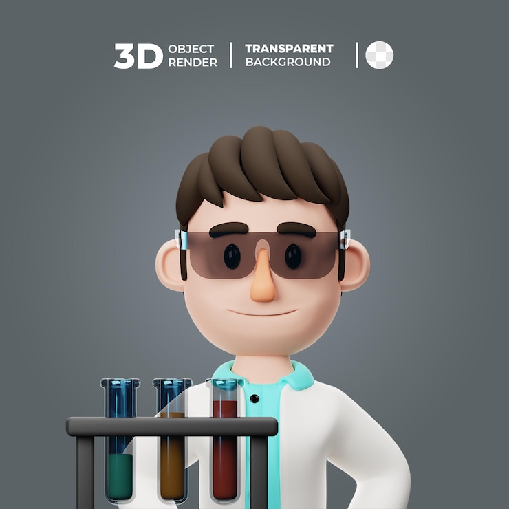 PSD avatar de profesor de ciencias modelo 3d