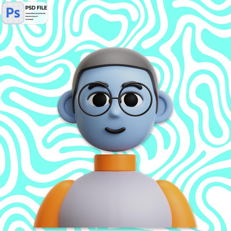 PSD avatar umano 3d con occhiali render icon isolato png illustrazione psd template