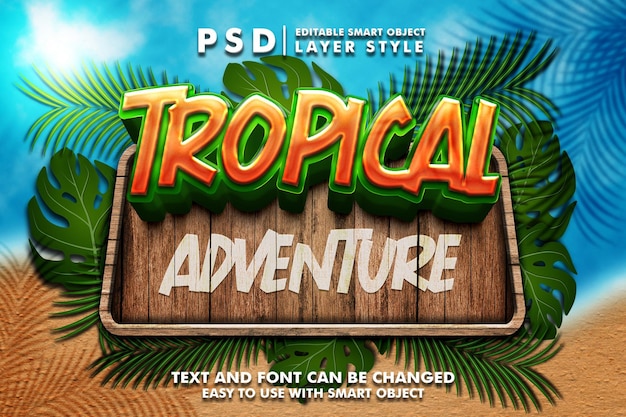 PSD aventura tropical efecto de texto 3d premium psd