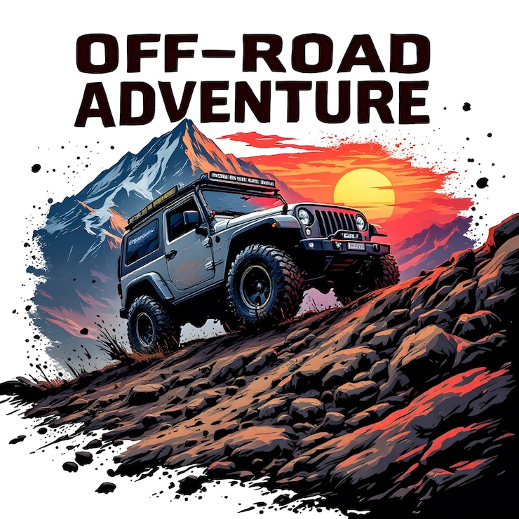 PSD des aventures hors route avec une jeep 4x4 pionnière