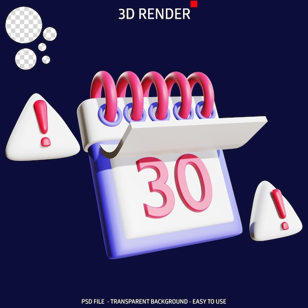 Avertissement De Calendrier D'icône De Rendu 3d 8