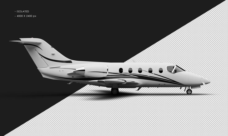 PSD avião a jato de luz média, branco fosco, isolado, realista, com motor duplo, da vista lateral direita