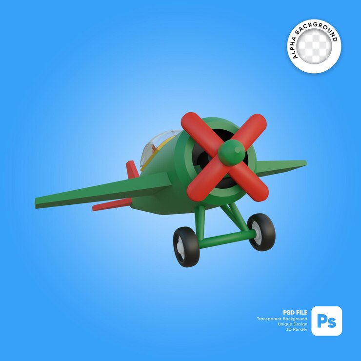 PSD avião clássico em voo objeto 3d