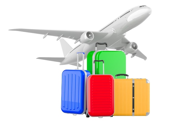 Avião com bagagem Fly Travel conceito renderização 3D isolado em fundo transparente