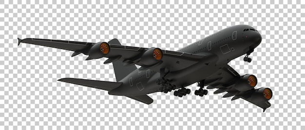 PSD avião comercial voando isolado na ilustração de renderização 3d de fundo transparente