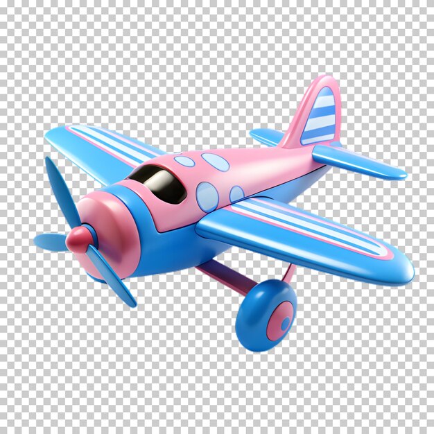 Avião de desenho animado azul-rosa isolado em fundo transparente