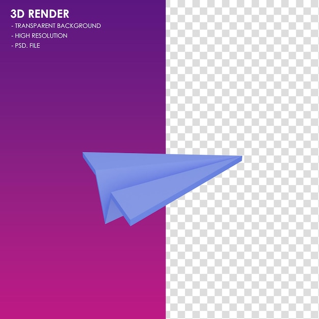 PSD avião de papel com ícone 3d