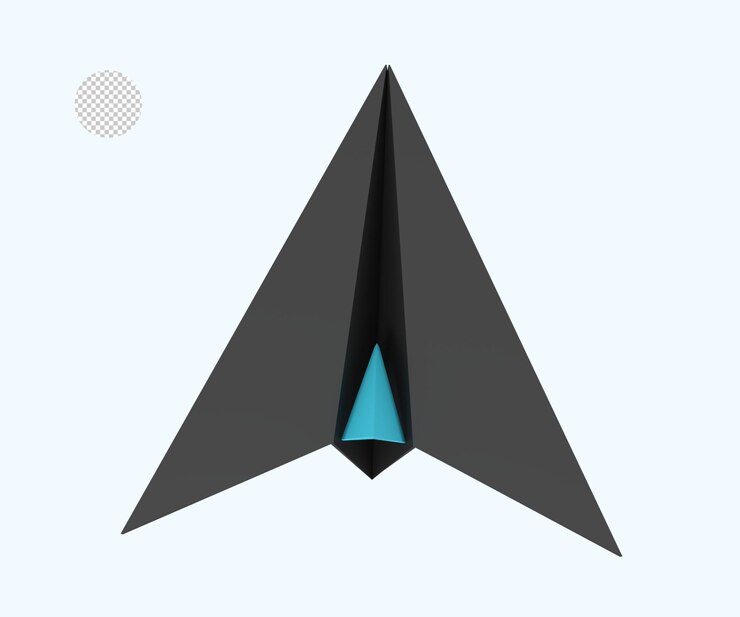 PSD avião de papel com uma asa azul voando alto