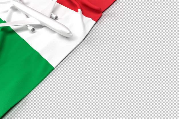 Avião de passageiros e bandeira da itália