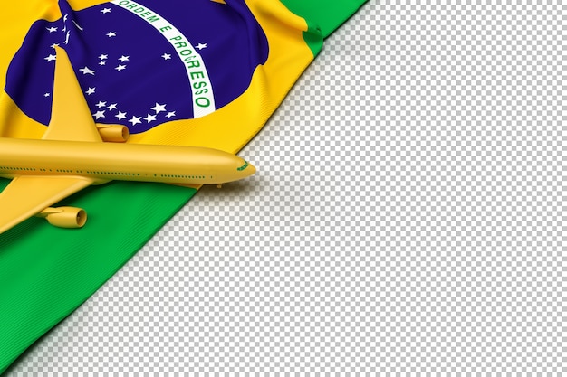 Avião de passageiros e bandeira do brasil