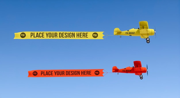 Avião voando com banner de maquete no ar