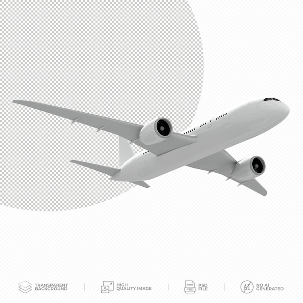 Avião voando isolado em fundo transparente