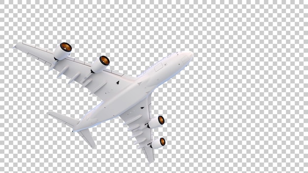 Avião voando na ilustração de renderização 3d de fundo transparente