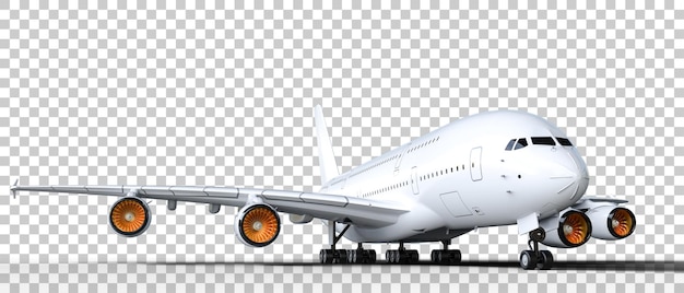 Avião voando na ilustração de renderização 3d de fundo transparente