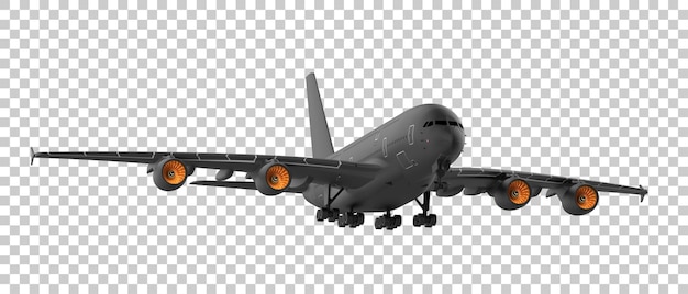 Avião voando na ilustração de renderização 3d de fundo transparente