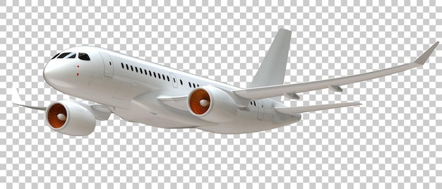 Avião voando na ilustração de renderização 3d de fundo transparente