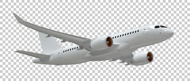 Avião voando na ilustração de renderização 3d de fundo transparente