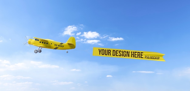 Avião voando no céu com maquete de banner