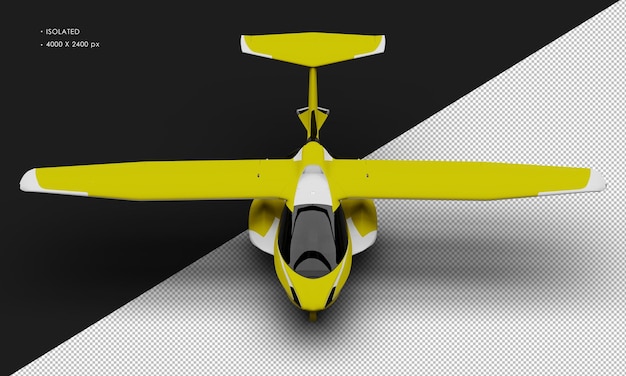 Avion d'avion de sport léger amphibie jaune mat réaliste isolé de la vue de face supérieure