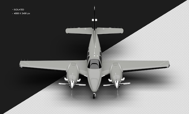 Avion bimoteur à double hélice gris brillant réaliste isolé de la vue de face supérieure