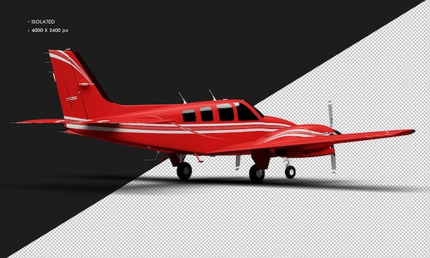 Avion bimoteur à double hélice rouge brillant réaliste isolé de la vue arrière droite