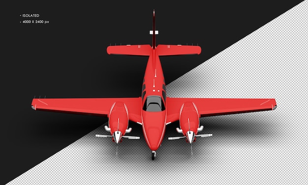 Avion bimoteur à double hélice rouge brillant réaliste isolé de la vue de face supérieure